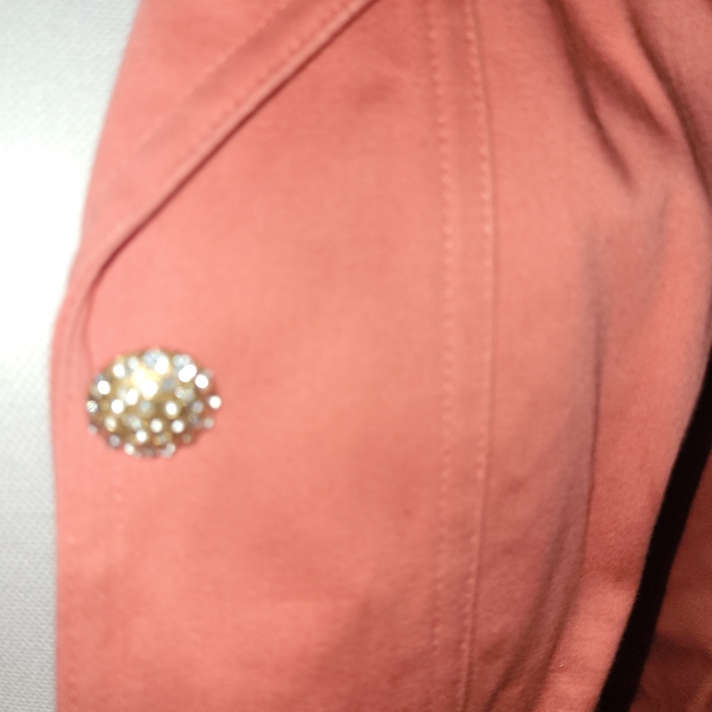 Coral Blazer With Gold and Crystal Look Button Details - Picture 3 of 4